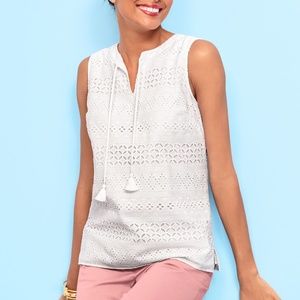 NWT Talbots Tie-Neck Eyelet Shell Sleeveless White Top